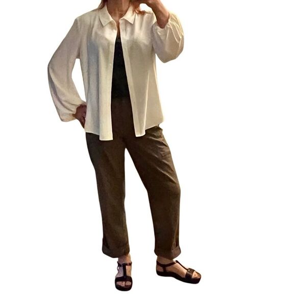 Neiman Marcus Elegant Ivory White Button Down Puff Sleeve Pirate Poet Blouse XL - Picture 3 of 12